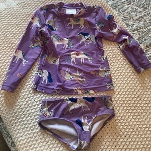 Three piece Hanna Andersson horse bathing suit set- GUC, size 100/4
